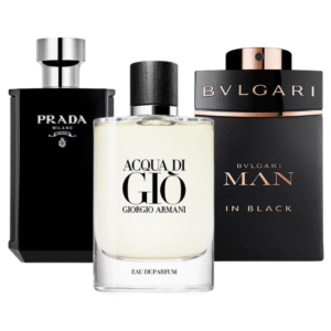 Package with 3 Perfumes: Bvlgari In Black, Giorgio Armani Acqua Di Gio, L'Homme Prada Intense (Eau de Parfum)